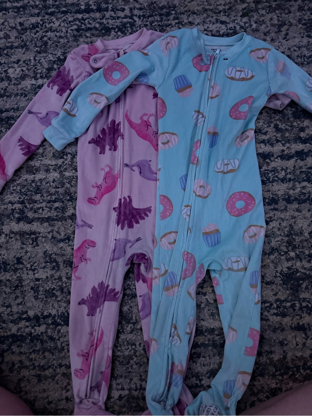 Carter's Pink Dinosaur & Light Blue Donut Footed One-Pieces (set of 2)